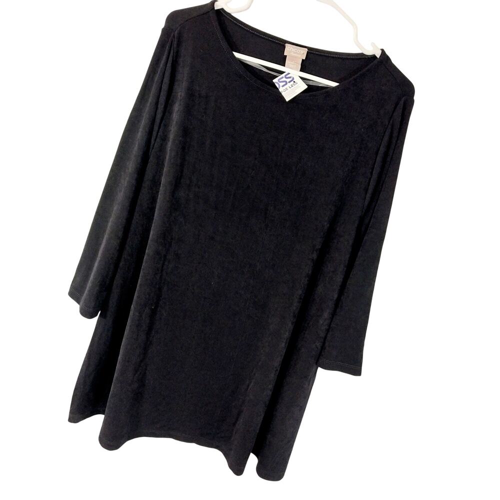 NWT! CHICO'S TRAVELERS! LUXE BLACK DRAPEY & FLOWING NO IRON L/S TOP, SHIRT! XL